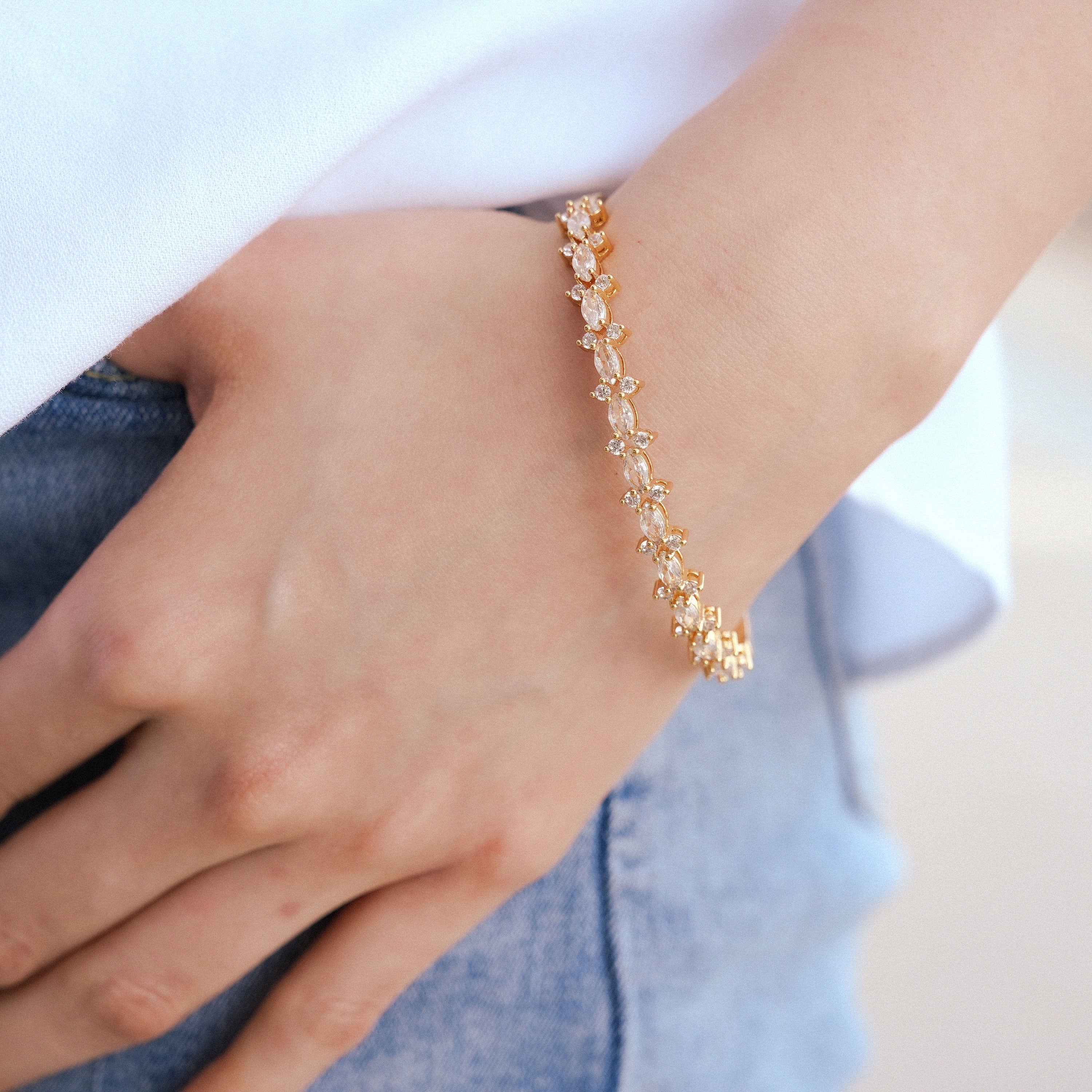 Dainty Marquise Cut CZ Flower Bracelet