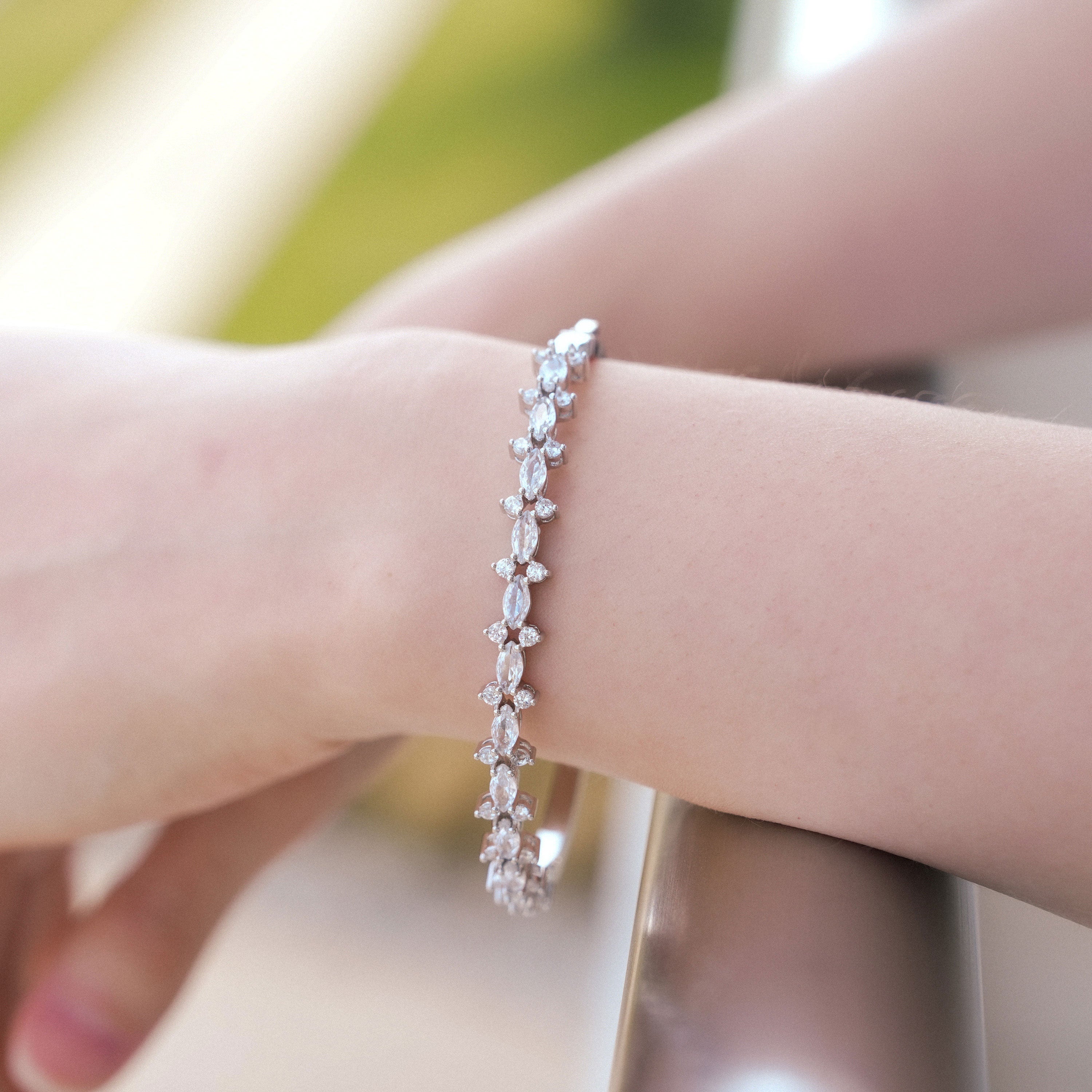 Dainty Marquise Cut CZ Flower Bracelet