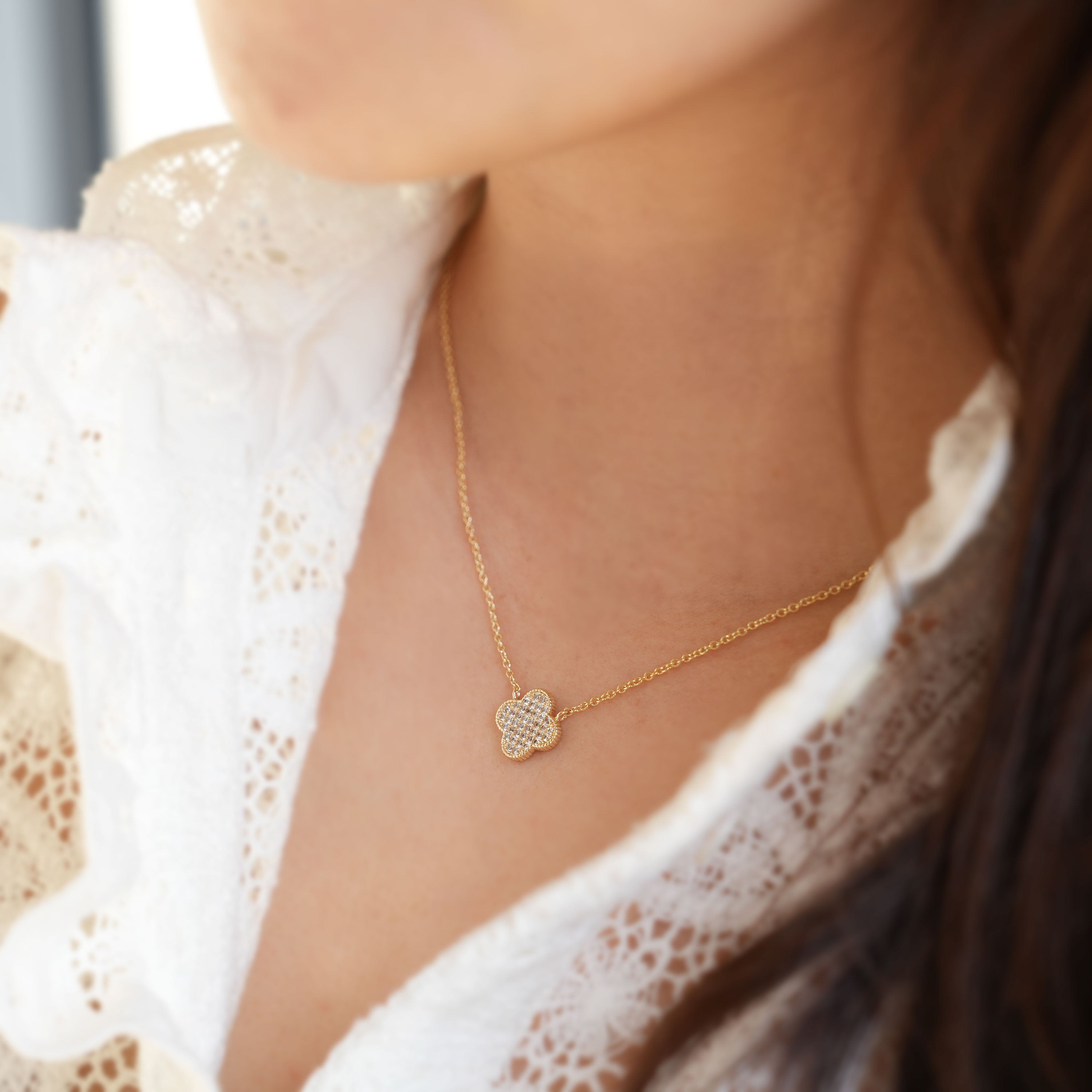 Micro Pavé Clover Necklace